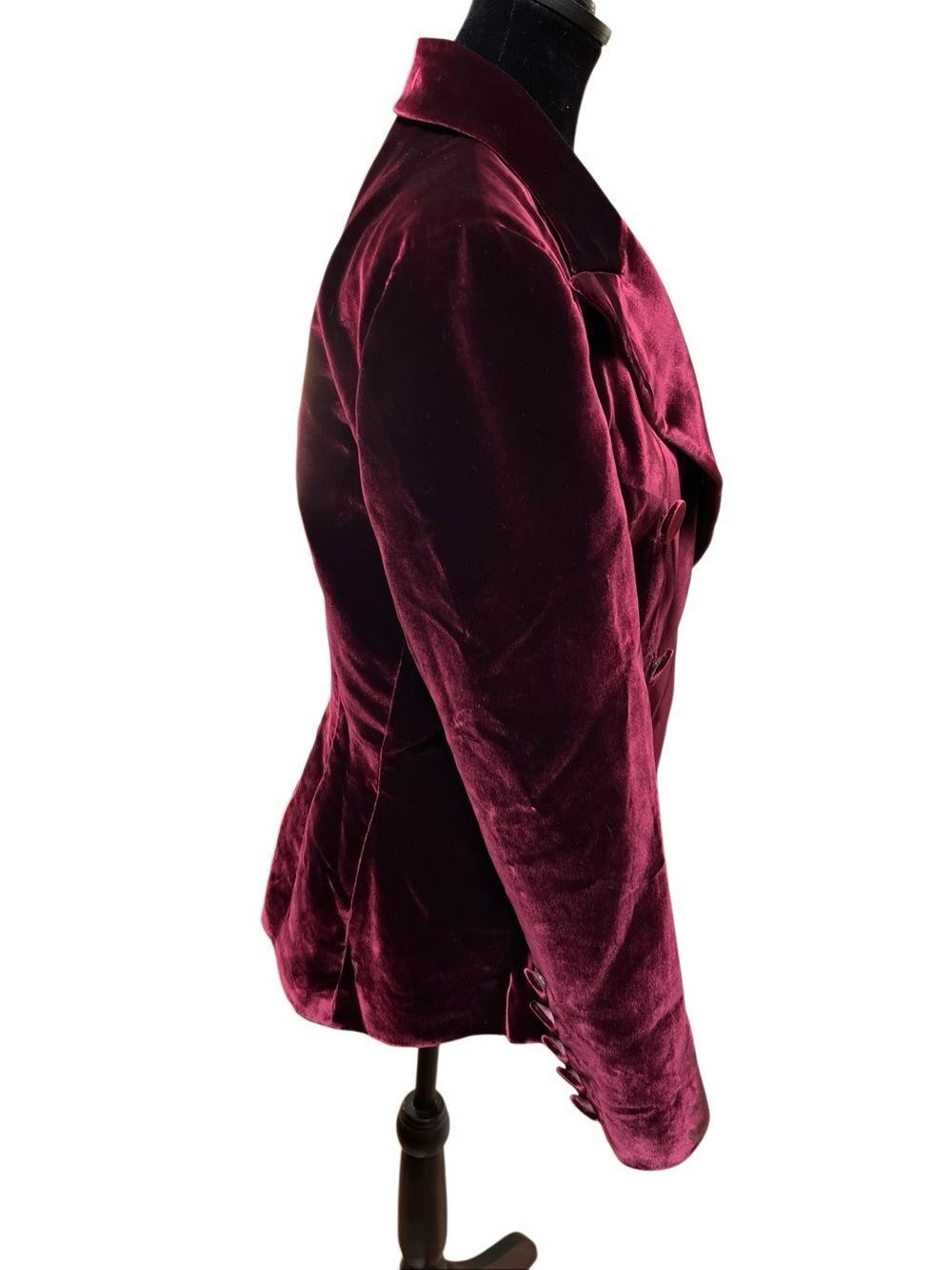 Khaite Blazer Cathy Burgundy Velvet Double Breasted Peak Collar Size 12 - Picture 12 of 14